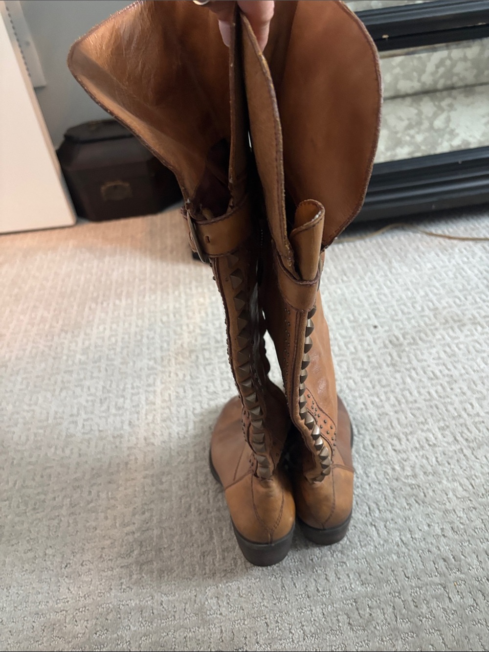 Vince Camino Women's Tall Studded Leather Riding Boots - Tan 8.5 - Picture 4 of 5